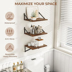 Heimlove Deep Floating Shelves for Wall, 12 Inch Deep Floating Shelves Set of 3, 16W x 12D Wood Wall Shelves, Wide Shelves with Metal Bracket for Living Room, Kitchen, Office, Bedroom - Rustic Brown