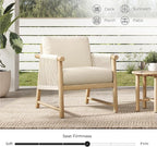 CHITA Boho Patio Rattan Chair Set of 2, Outdoor Wicker Chair with 7.1″ Thickened Cushions Acacia Wood Frame(Cream)