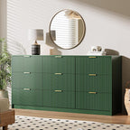 Green Dresser for Bedroom, 9 Drawer Double Dresser, Modern Chest of Drawers for Bedroom, Living Room, Entryway and Closet, 63" L x 15.7" D x 31.5" H