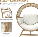 Egg Chair Outdoor Indoor, Oversized Rattan Chair with Thicken Cushion, 350LBS Capacity Wicker Patio Lounge Chair, Basket Chair for Living Room Balcony Porch Backyard, Beige