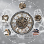 HOIBAI Wall Clock, Large Wall Clocks for Living Room Decor 18 Inch Battery Operated Silent Non-Ticking Modern Farmhouse Vintage Roman Big Wall Clock for Home Bedroom House Office, Moving Gears Clock