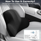 Lumbar Support for Car - Back Support for Driving Seat Lower Back Pain Relief - Memory Foam Lumbar Pillow for Car/Office Chair - Back Cushion for Car-Ergonomic Streamline Soft Washable Cover-Black