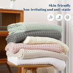 PHF 100% Cotton Waffle Weave Blanket Twin Size, Soft Lightweight Breathable Cozy Summer Blankets for Bed, Luxury Aesthetic Woven Bedding for Home Decor, 66"x90", White