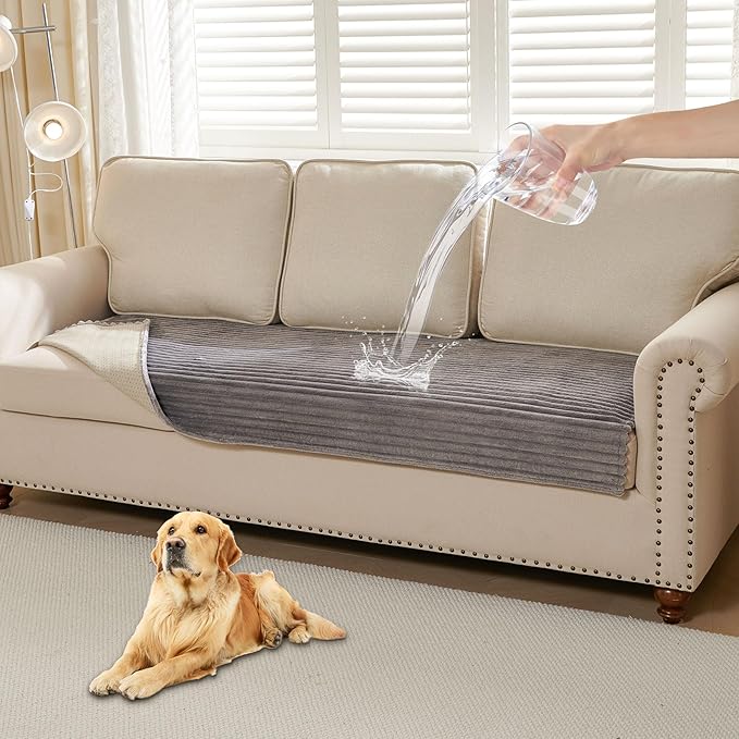 HAOMAIJIA Waterproof Couch Cover for Dogs Washable,Faux Fur Pet Couch Covers for Sofa,Soft Dog Bed Cover Non-Slip Couch Covers for 3 Cushion Couch Sofa Pet Friendly (Grey, 35" x 95" 1 Pack)