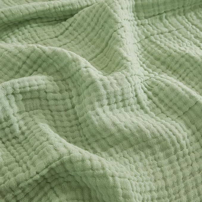 EMME Cotton Blanket Queen Size for Bed Soft Large Muslin Bed Blankets 90"x90" Lightweight Breathable Blanket Bedspread All Season Gauze, Sage Green