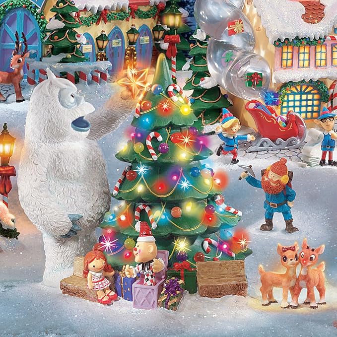 The Bradford Exchange Rudolph The Red Nosed Reindeer Holiday Village Set Lights Up (Brown, White, Green, Red, Blue)