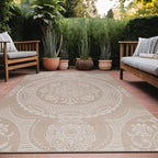Medallion Outdoor Rug 5x7 Washable Outside Carpet for Indoor Patio Porch Waterproof Easy Cleaning Non Shedding Area Rugs Beige 5 x 7