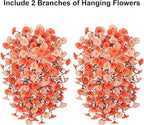 Ivydale Artificial Faux Mums Fall Flowers for Outdoor Outside Decoration, 2 PCS Fake Hanging Flowers Silk Morning Glory Plants with Eucalyptus for Home Garden Decor (Fall Orange+Light Orange)