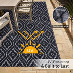 OLANLY Outdoor Rug 5x8 ft Waterproof, Outdoor Plastic Straw Rug with Geometric Pattern Clearance, Reversible RV Mat for Patio, Camping, Balcony, Deck, Backyard, Black & Grey