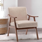 Furnimart Accent Chairs Set of 2, Mid-Century Modern Chair Reading Chairs with Extra-Thick Backrest, Wooden Armchairs for Living Room, Bedroom, Waiting Room, Beige Fabric