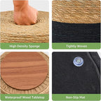 Wimarsbon Storage Pouf Ottoman, Hand Weaving Natural Straw Foot Stool, Bohemian Round Patio Ottomans, Rustic Lounge Pouffe, Outdoor Extra Seat for Garden (Nested Set-Black)