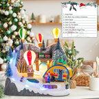 Christmas Village Collectible Buildings Christmas Village Houses Hot Air Balloon with LED Lights Musical USB Indoor Display Figurines Xmas Decoration