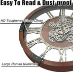 Large Wall Clock for Living Room Decor, 27 Inches Oversized Vintage Wood Decorative Steampunk Farmhouse Wall Clock for Rustic, Retro, Industrial,Kitchen,Office,Working Gears