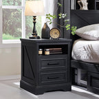 ACCOHOHO 18" Farmhouse Nightstand with Charging Station,End Table with 2 Drawers Storage,Side Table,Bedside Cabinet for Bedroom,Living Room,Black