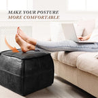 Leather Ottoman,Handmade Stuffed Square Ottoman,Genuine Leather Pouf, Foot Rest Pouf,Comfortable Soft Seating for Living Room & Bedroom (Black, Square)