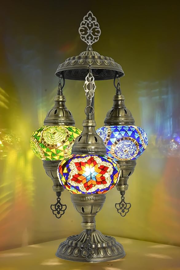 Mozaist Turkish Mosaic Lamp with Bulb – Anatolian Star 3 Globe Table Light