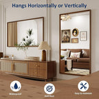 WEER Bathroom Mirror, 48x36 Inch Wall Mirror, Walnut Wood Grain Framed Mirror, Rectangle Vanity Mirror, Tempered Glass, Anti-Rust, Hangs Horizontally or Vertically