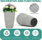 20" Resin Tall Planters for Outdoor Plants, Set of 2 Vintage Gray Large Flower Pots with Handmade Fluted Texture, Heavy-Duty and Weather-Resistant for Year Round Indoor Outdoor use