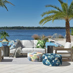 LVTXIII Outdoor Inflatable Ottoman, Patio Fade-Resistant Footrest Stool with Handle, Portable Round Ottoman Pouf for Patio Garden, Camping or Home Use, 21"x21"x9", Coral Multi