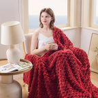 NEWCOSPLAY Super Soft King Blanket Red Premium Silky Flannel Fleece 3D Clouds Stylish Jacquard Lightweight Bed Blanket All Season Use 350GSM (Red, King(90"x110"))