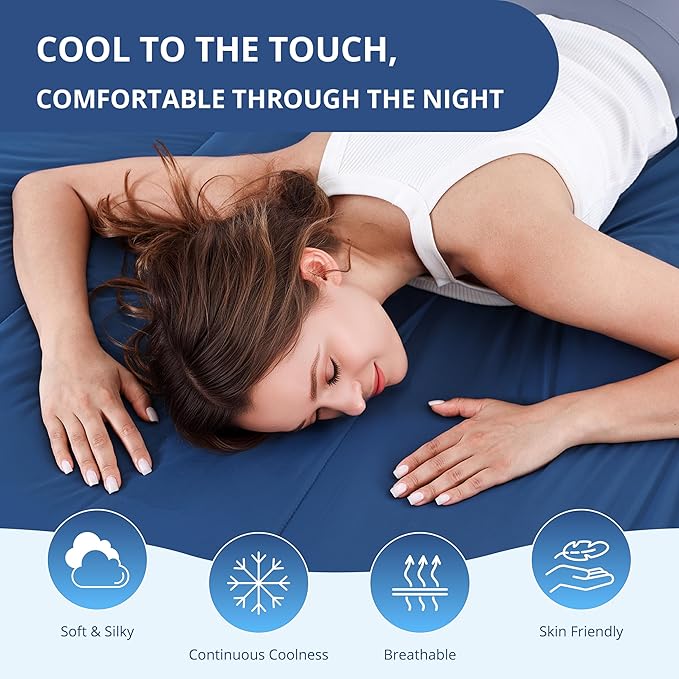 EGOHOME Cooling Comforter King Size,Double-Sided Cooling Blanket fo Hot Sleepers,Blue Summer Comforter for King Size Bed,Breathable & Soft & Silk Smooth Bedding Comforter - 90" x 106"