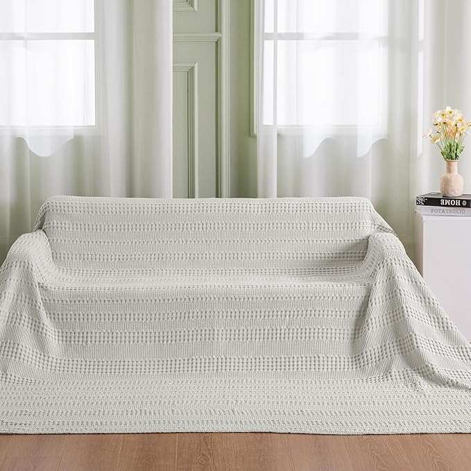 PHF Cooling Waffle Blanket California King Size, Lightweight 60% Rayon Derived from Bamboo & 40% Cotton Breathable Blanket for Hot Sleepers, Soft and Luxury for Bed Couch and Sofa, 110"x96", Grey