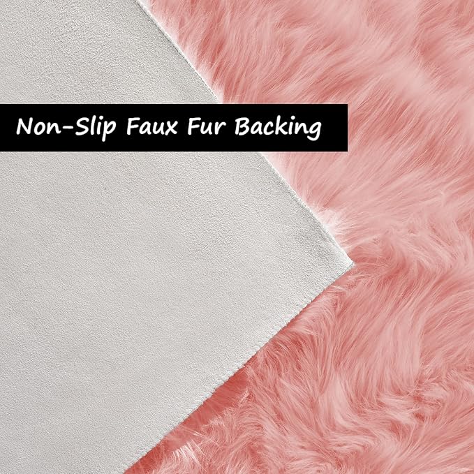 Goolela Pink Area Rug 8x10 Large Faux Sheepskin Fur Rug for Living Room Bedroom Fluffy Washable Shag Rug Super Soft Shaggy Rug Room Rug, Rectangle
