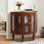 31'' Sideboard Buffer Cabinet with Storage, Semi-Circle Modern Accent Storage Cabinet with Wooden Finish & Acrylic Doors, Console Table for Living Room Entryway Hallway (Walnut)