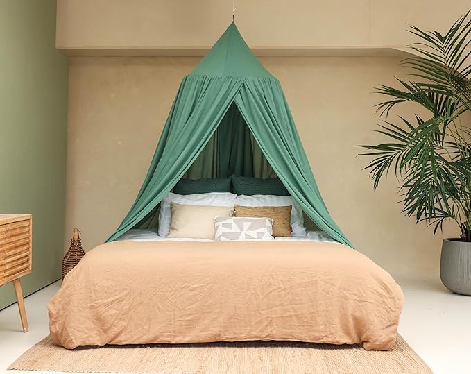 Green Bed Canopy for Queen and King-Sized Beds | Bedroom Decoration for Teens or Adults | Conical Shape Insect Netting | Mosquito Net in Multiple Colors and Sizes