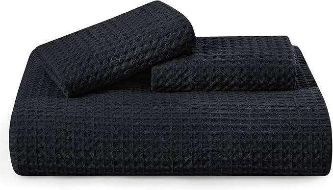 Bedsure Cotton Duvet Cover Set - 100% Cotton Waffle Weave Black Duvet Cover California King, GentleSoft™ and Breathable Cal King Bedding Set for All Season, 3 Pieces, 104"x98"