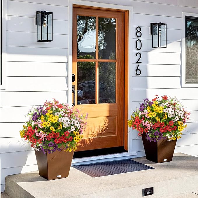 20 Bundles Artificial Flowers for Outdoors, UV Resistant Fake Plants Flowers Greenery Shrubs Plants for Decoration Outside Plants Hanging Planter Home Garden Decor