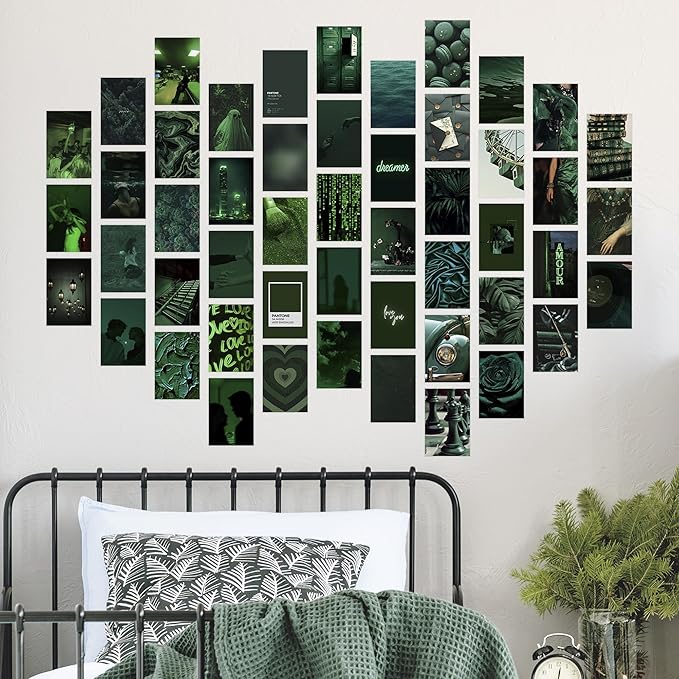 Y2K BOO Dark Green Wall Collage Kit - 50 Aesthetic Posters for Room Decor, Perfect for Dorms and Bedrooms, Stylish Dark Green Wall Art for Teen Girls and Cozy Spaces