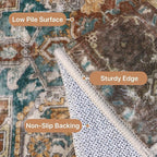 GENIMO 5x7 Area Rugs for Living Room, Machine Washable Non Slip Vintage Rugs, Low Pile Lightweight Chenille Print Rug for Bedroom, Dining Room, Home Office, Rosewood