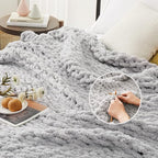 L'AGRATY Chunky Knit Blanket Throw - Soft Chenille Yarn Throw Blanket 60x80: Handmade Thick Cable Knit Crochet Blanket - Large Knit Blanket Chunky Rope Knot Throw Blanket for Couch Sofa Bed Home Decor