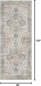 GENIMO Runner Rug 3x10, Non Slip Vintage Hallway Runner Rugs, Low Pile Lightweight Machine Washable Mat for Hallway, Entryway, Bedroom, Kitchen and Corridor, Light Taupe Brown