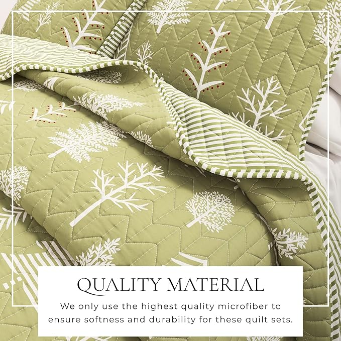 Great Bay Home King Reversible Rustic Lodge Sage and Red Bedspread Quilt with Shams - All Season Cabin Forest Coverlet Bedding Set (Includes 1 Quilt, 2 Pillow Shams)