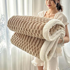 UKELER Sherpa Throw Blanket 60 × 80 inch, 470 GSM Striped Sherpa Fleece Blanket for All Season, Warm and Cozy Blankets for Couch Sofa Bed Office Camping, Camel