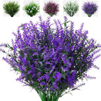 8 Pack Artificial Plants Flowers Grass Shrubs Lavender No Fade Faux Plastic Flowers Outdoor for Farmhouse Garden Porch Patio Indoor Wedding Decoration Greenery Fake Plants uv Resistant