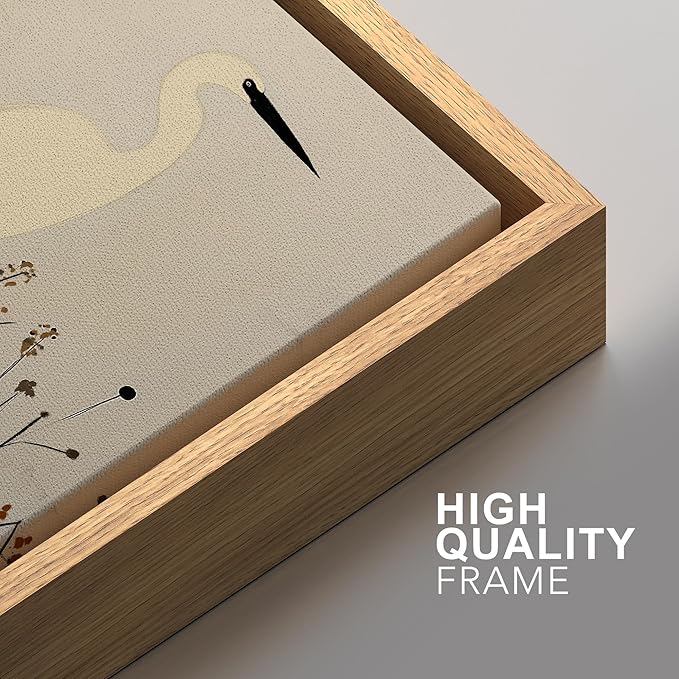 SIGNFORD Framed Canvas Print Wall Art Set Minimalist Heron Art Simplified Shapes in Neutral Tones Illustration Modern Art Decorative Nordic Nature for Living Room, Bedroom, Office - 24"x36"x2 Natural