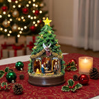 Christmas Tree Animated Ratating Manger Nativity Scene, Musical Angel Holy Family Figurines LED Light Play Silent Night Music, Xmas Decor Gift, Tabletop Decorative Holiday Home Decorations