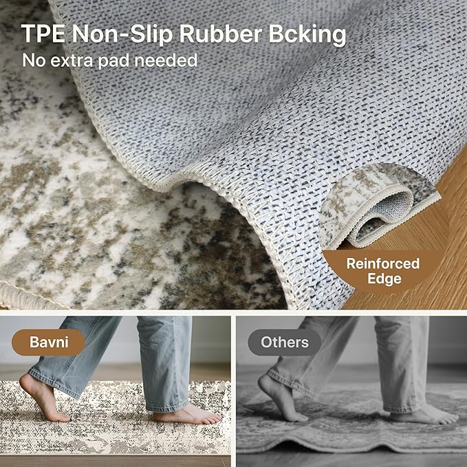 Area Rugs 6x9 for Living Room Bedroom, Modern Abstract Machine Washable Rug, Large Soft Low Pile Floor Carpet with Non Slip Backing for Dining Room, Grey