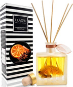 LOVSPA Reed Diffuser Set, Spiced Cinnamon Orange Scented Oil Diffuser with Sticks, Home Fragrance Accessories for Bathroom Shelf Decor, Aroma Diffusers for Home or Office Desk, USA Made