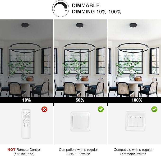 LED Black Chandeliers Modern Pendant Light, 40W Dimmable,1 Rings Dimmable Chandelier Lighting Fixture for Living Room Bedroom Kitchen Island Resturant Dining Room 3000K-6000K