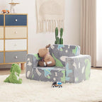 Toddler Chair Kids Couch, 2-in-1 Toddler Soft Sherpa Couch Fold Out Armchair with Removable Cover, Convertible Reading Chair Toddler Sofa for Kids, Glow in The Dark Plush Grey Dinosaur