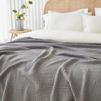 EMME Cotton Blanket Twin XL for Bed Soft Muslin Blankets 66"x90" Lightweight Breathable Layering Bedspread Coverlet All Season Gauze, Grey