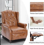 Wingback Recliner Chair with Massage and Heat Tufted PU Leather Push Back Recliner Chair for Living Room Vintage Wingback Chair with Remote Control, Padded Cushion, Backrest, Wooden Legs