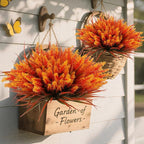 Geegoods 24 Bundles Artificial Fall Flowers Outdoor – Faux Lavender Flowers with Monkey Grass UV Resistant Plastic Faux Plants for Garden Porch Patio Home Decor, Autumn-Orange Color