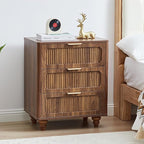 Fluted Nightstand Set 2 22.9'' Wood Nightstands with Drawers Bedside Table Set of 2 Mid Century Drawer Dresser for Bedroom Living Room Walnut