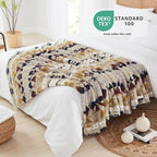 CASAAGUSTO Boho Sherpa Throw Blanket, Aztec King Size Blanket, Ultra Soft, Warm, Cozy, Plush, Thick Fleece Bohemian Throw Blanket for Couch, Bed, Sofa (Khaki 108 * 90 Inch)
