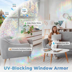 DOWELL Window Privacy Film Rainbow Film, Stained Glass Decorative Sticker, Static Cling Non-Adhesive Glass Clings, Sun Blocking Heat Control Window Coverings for Home Door, 17.5" x 118.1"